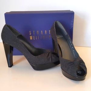 Stuart Weitzman Gray Flannel 4" Heels Peep Toe